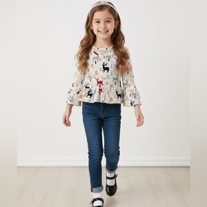 EUC Southern Stitch Toddler Girls Bell Long Sleeve Holiday Top Reindeer - Size S